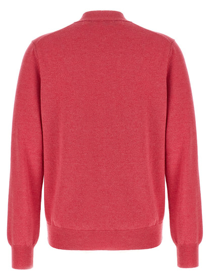 Cardigan by Comme Des Garçons Play for women in wool multicolor, pink & red features a nuanced silhouette with a refined v-neck neckline and nuanced detailing for a sophisticated look.