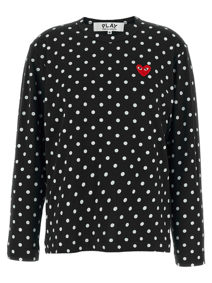 Comme Des Garçons Play Play Women's Long-Sleeve Crew Neck Cotton T-Shirt - Black Red Print