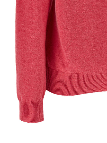 Cardigan by Comme Des Garçons Play for women in wool multicolor, pink & red showcases a captivating silhouette, artfully detailed with a captivating and for a truly sophisticated captivating look.