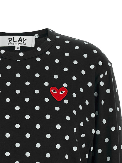 Comme Des Garçons Play Play Women's Long-Sleeve Crew Neck Cotton T-Shirt - Black Red Print
