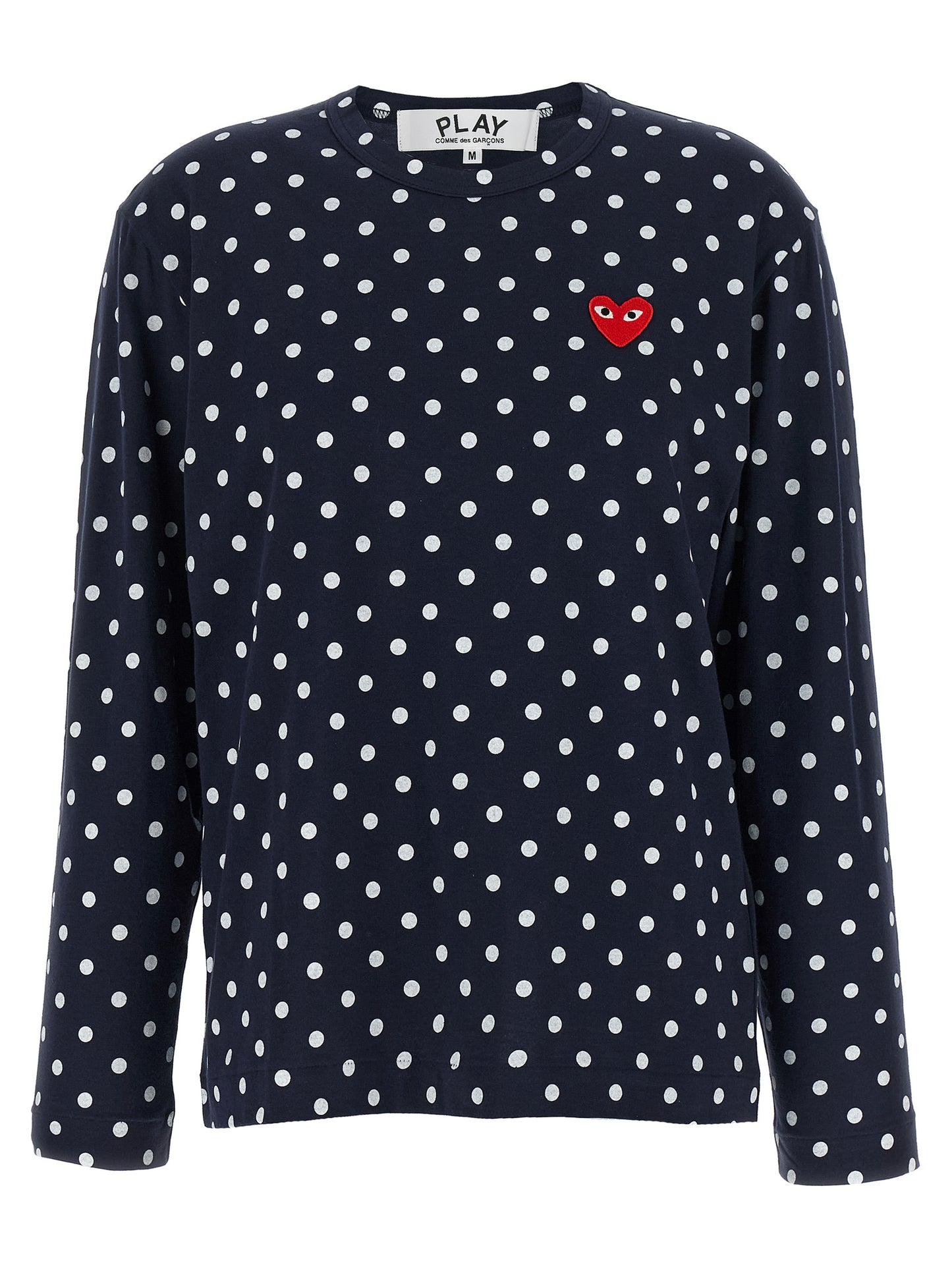 T-Shirt by Comme Des Garçons Play for women in cotton blue, red & print showcases a chic silhouette, artfully detailed with a chic crew neckline and long-sleeve for a chic finish.