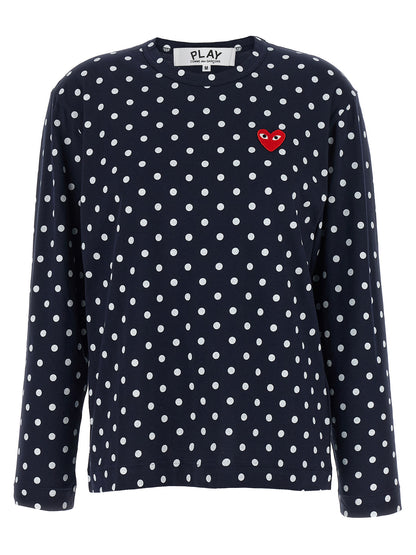 T-Shirt by Comme Des Garçons Play for women in cotton blue, red & print showcases a chic silhouette, artfully detailed with a chic crew neckline and long-sleeve for a chic finish.