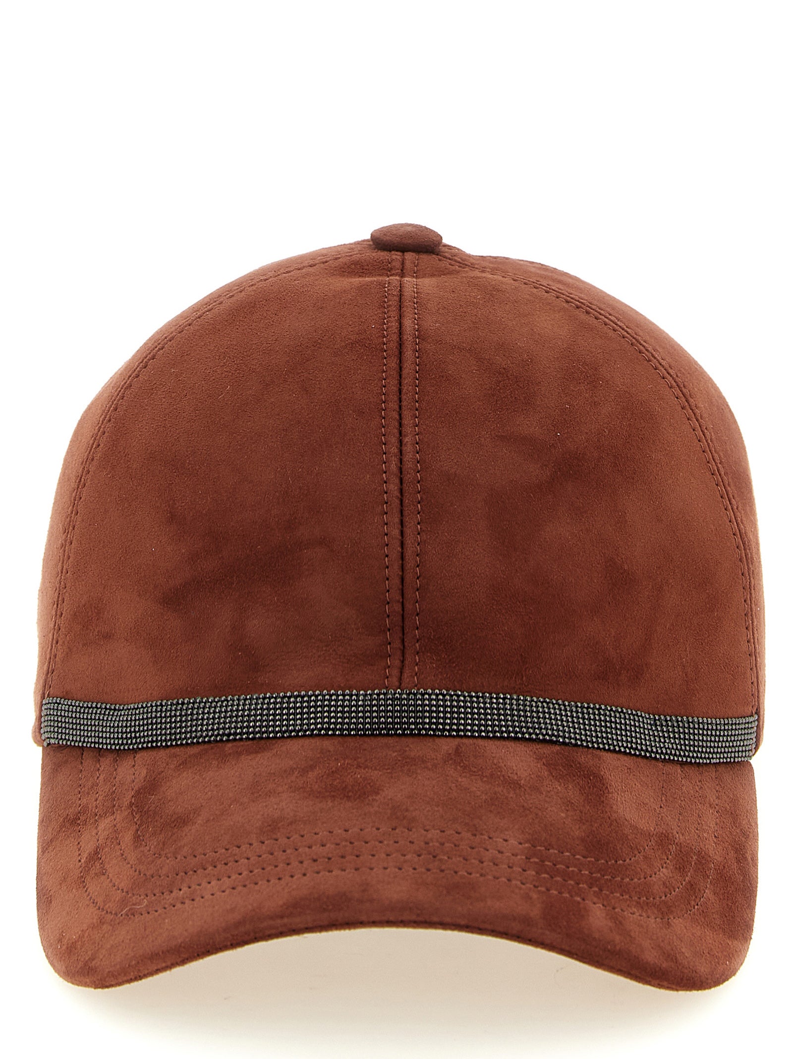 Baseball Cap by Brunello Cucinelli for women in lamb leather multicolor & red features a distinguished silhouette, artfully capturing the essence of the distinguished Monile Lamb Leather Baseball Cap design with a sophisticated style.