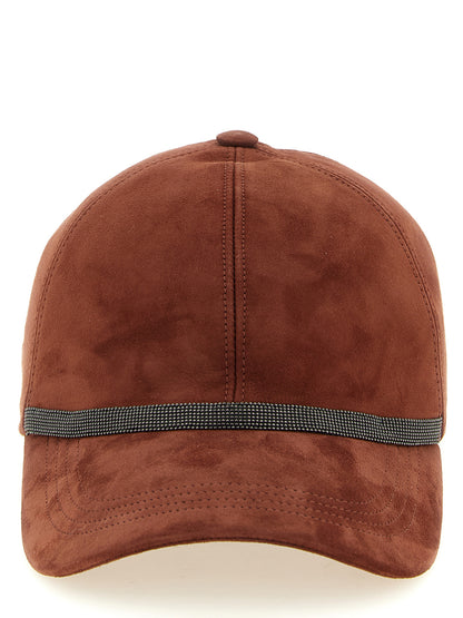 Baseball Cap by Brunello Cucinelli for women in lamb leather multicolor & red features a distinguished silhouette, artfully capturing the essence of the distinguished Monile Lamb Leather Baseball Cap design with a sophisticated style.