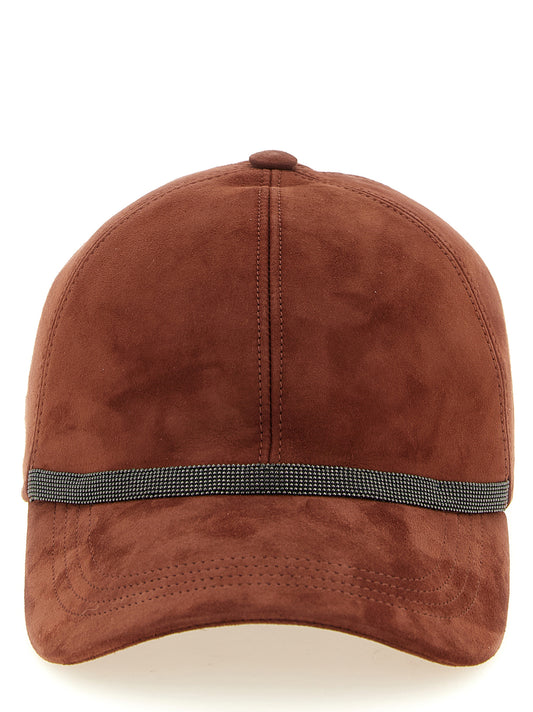 Baseball Cap by Brunello Cucinelli for women in lamb leather multicolor & red features a distinguished silhouette, artfully capturing the essence of the distinguished Monile Lamb Leather Baseball Cap design with a sophisticated style.