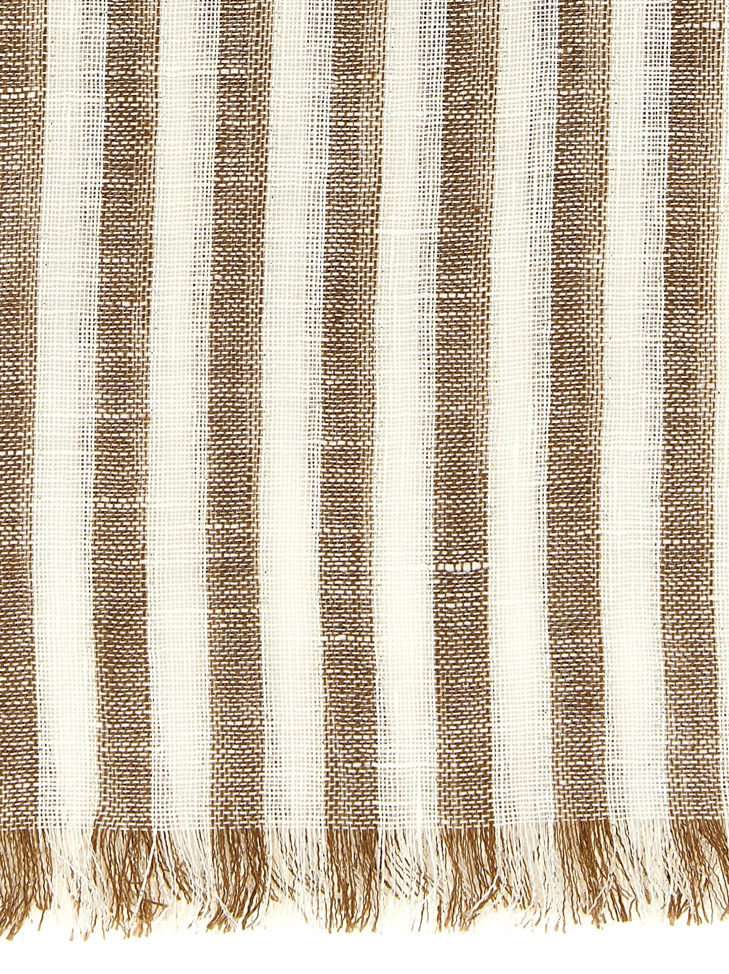 Scarf by Brunello Cucinelli for women in linen polyester & viscose brown, patterned & striped presents a effortlessly chic silhouette, artfully capturing the essence of the effortlessly chic Linen Polyester & Viscose Scarf design for a sophisticated look.