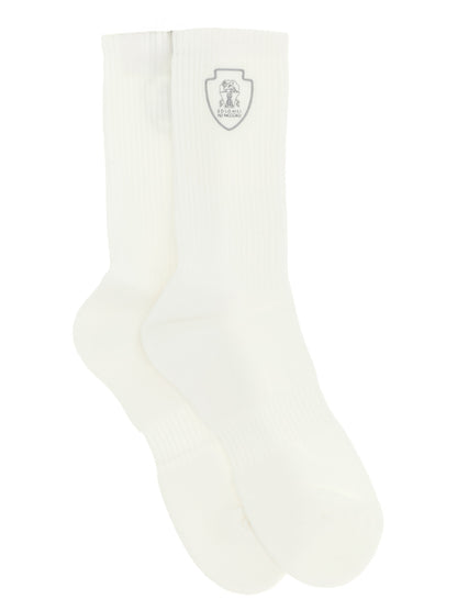 Socks by Brunello Cucinelli for men in stretch polyamide cotton white features a contemporary knit construction, showcasing the sophisticated design of this Men's Stretch Polyamide Cotton Socks with its contemporary finish.