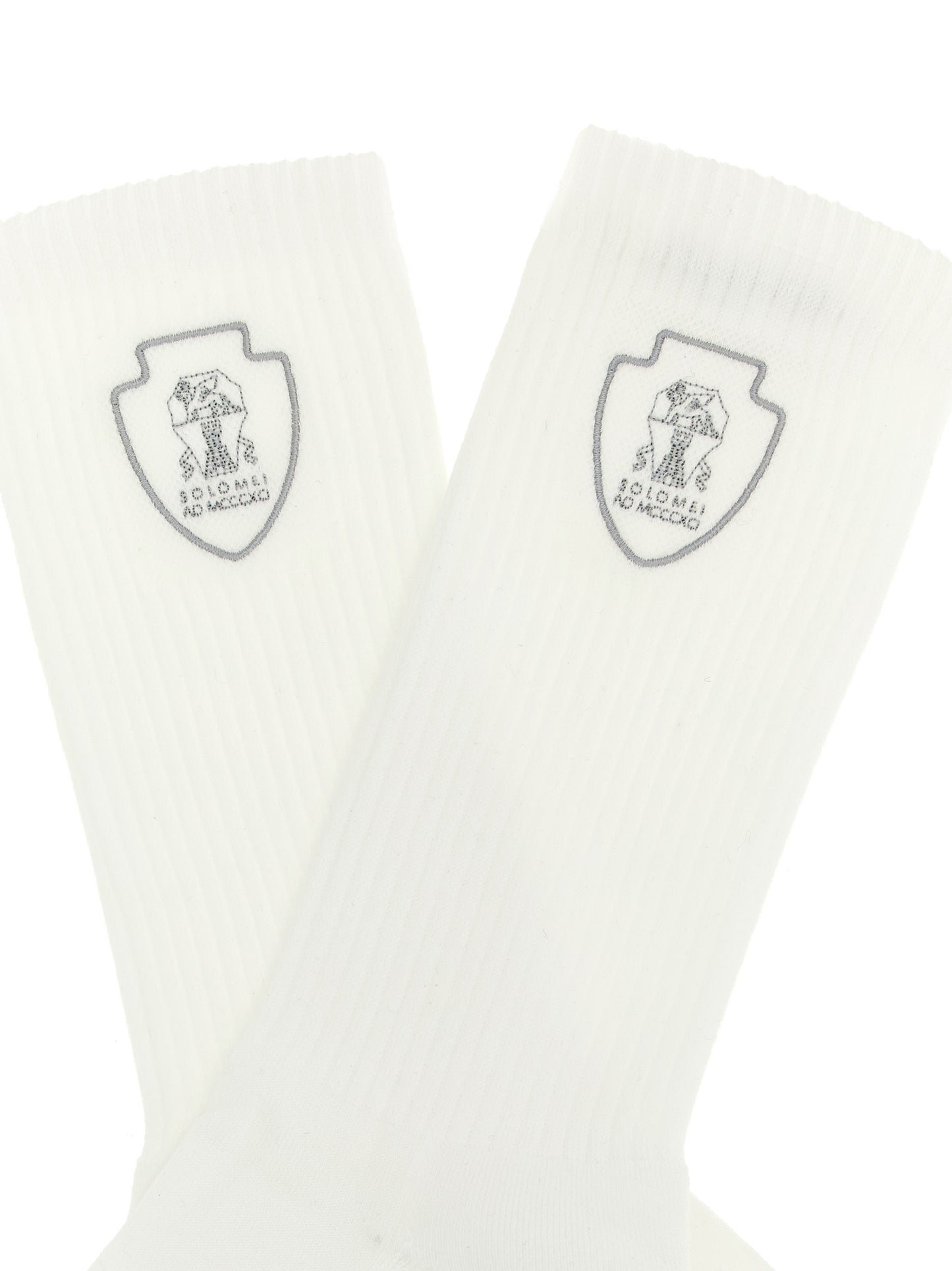 Socks by Brunello Cucinelli for men in stretch polyamide cotton white features a snug silhouette, artfully capturing the essence of the snug Men's Stretch Polyamide Cotton Socks design for a sophisticated look.