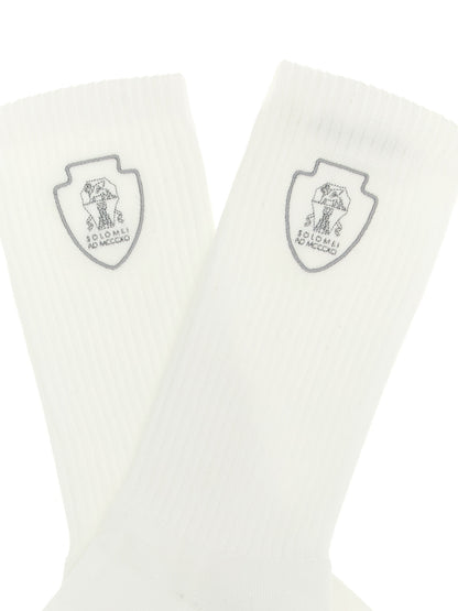 Socks by Brunello Cucinelli for men in stretch polyamide cotton white features a snug silhouette, artfully capturing the essence of the snug Men's Stretch Polyamide Cotton Socks design for a sophisticated look.