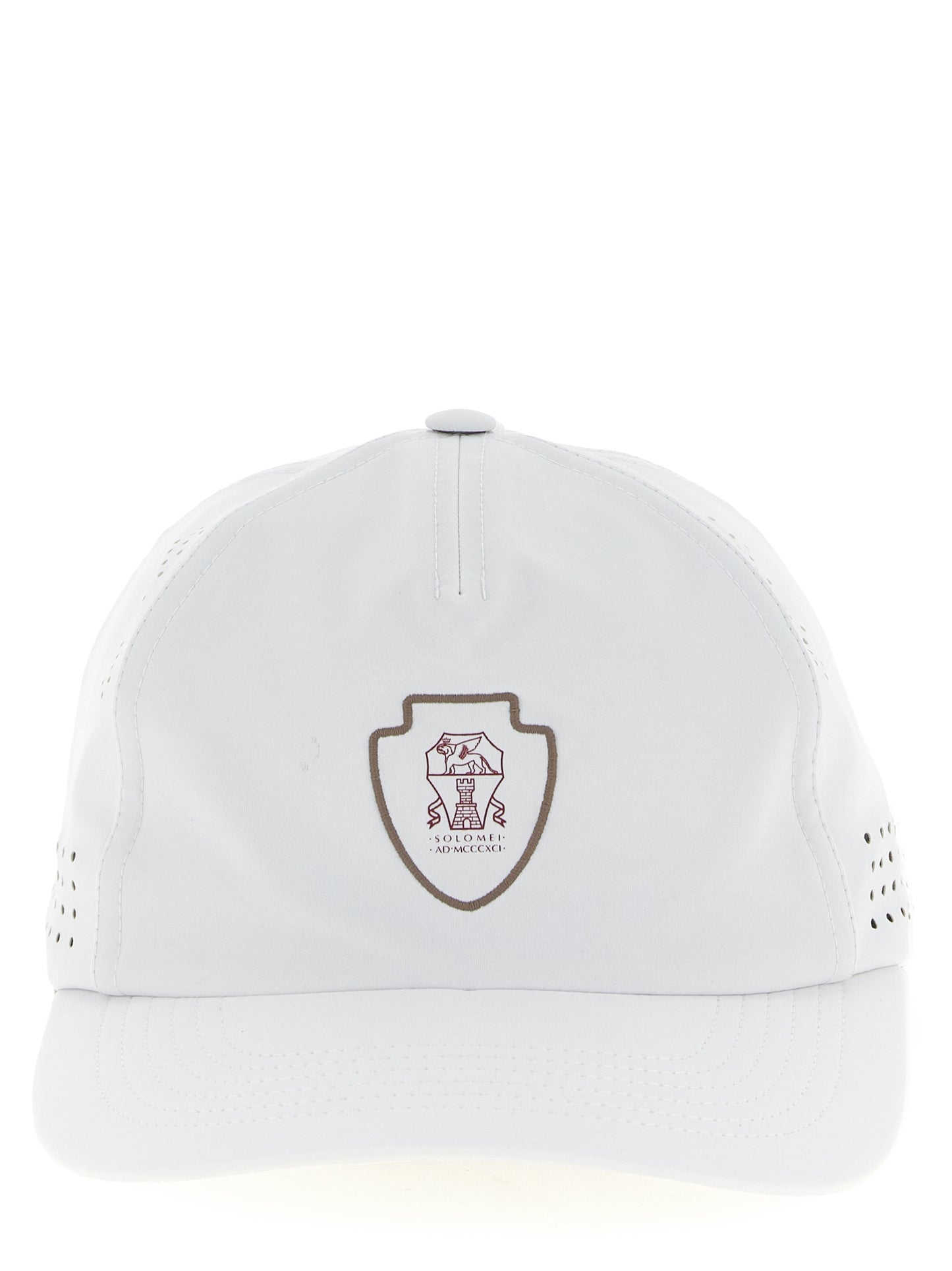 This Baseball Cap by Brunello Cucinelli for men in stretch nylon white presents a distinguished silhouette, meticulously showcasing the signature aesthetic and high-end profile of the Stretch Nylon Baseball Cap.