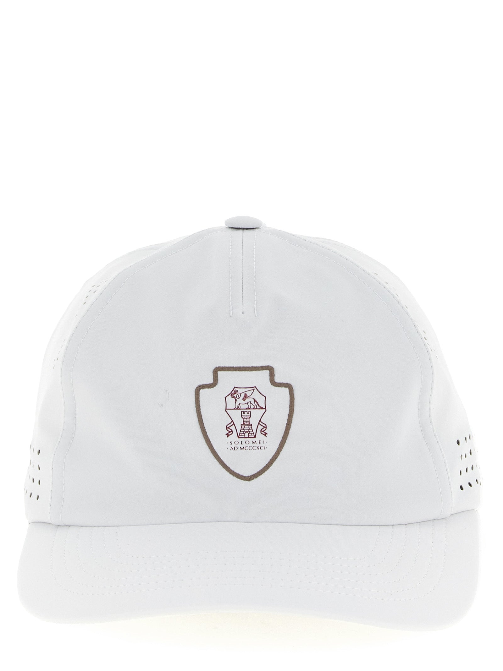 This Baseball Cap by Brunello Cucinelli for men in stretch nylon white presents a distinguished silhouette, meticulously showcasing the signature aesthetic and high-end profile of the Stretch Nylon Baseball Cap.