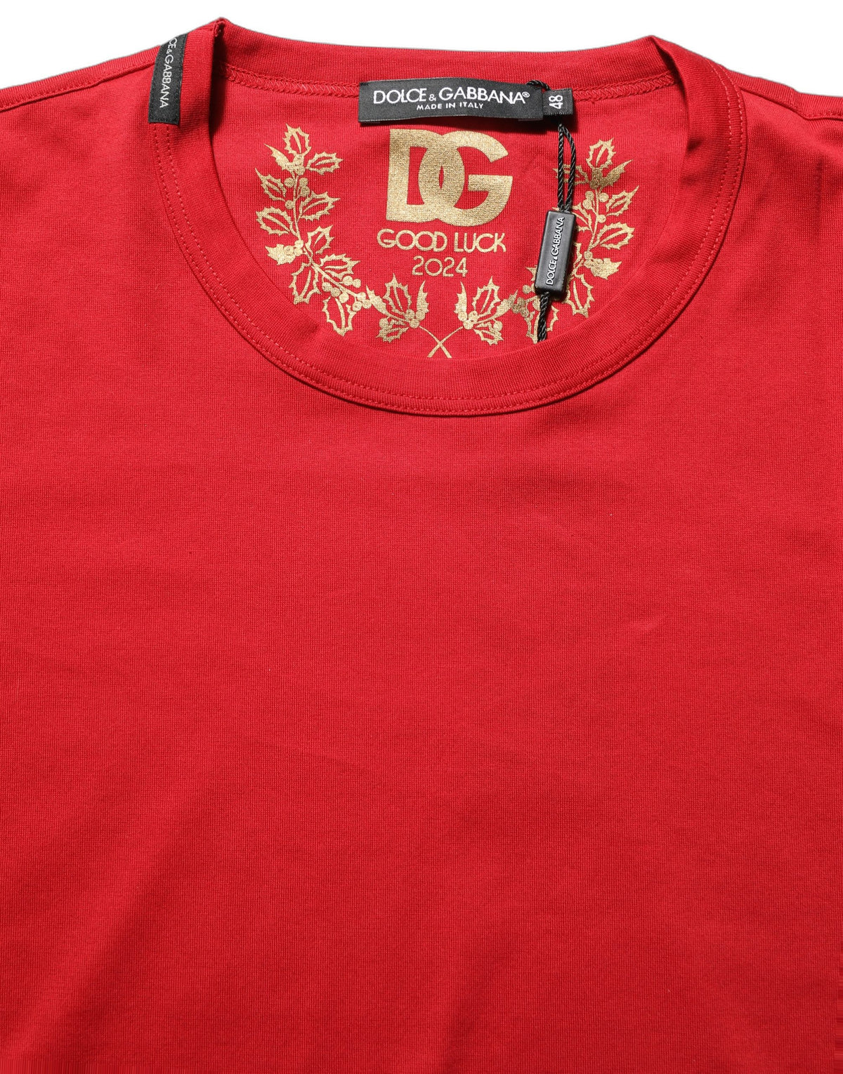 Dolce & Gabbana Men's Regular Fit Short-Sleeve Crew Neck Cotton T-Shirt - Red Print