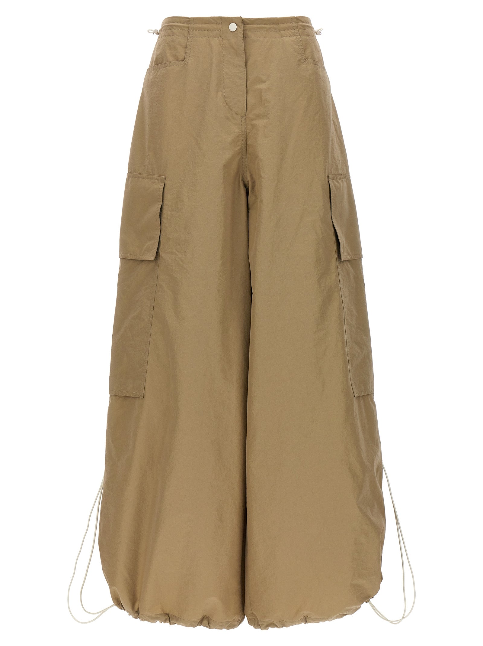 Casual Pants by Palm Angels for women in nylon & polyester beige presents a tailored silhouette, showcasing a tailored and long cut with a refined for a truly tailored aesthetic.
