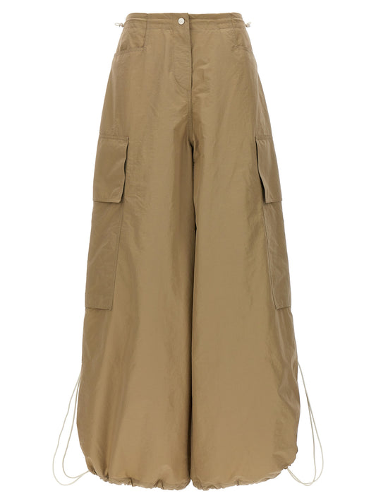 Casual Pants by Palm Angels for women in nylon & polyester beige presents a tailored silhouette, showcasing a tailored and long cut with a refined for a truly tailored aesthetic.