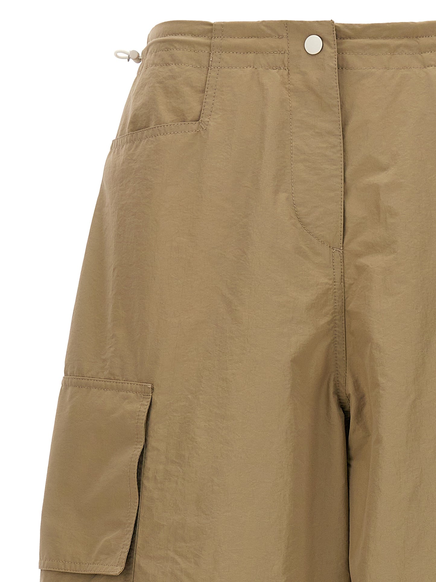 Casual Pants by Palm Angels for women in nylon & polyester beige presents a tailored silhouette, showcasing a tailored and long cut with a refined for a truly tailored aesthetic.