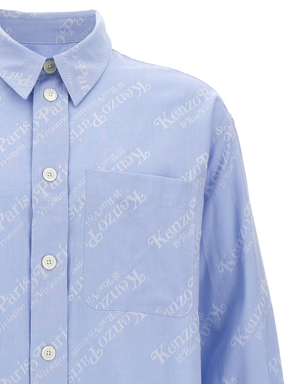 Shirt by Kenzo for men in cotton light-blue features an architectural silhouette with a refined and elegant for a architectural look.