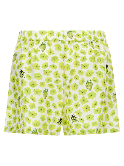 Bermuda Shorts by Versace for women in silk twill multicolor & print features a sartorial silhouette, showcasing a sartorial and short with a sophisticated for a sartorial look.