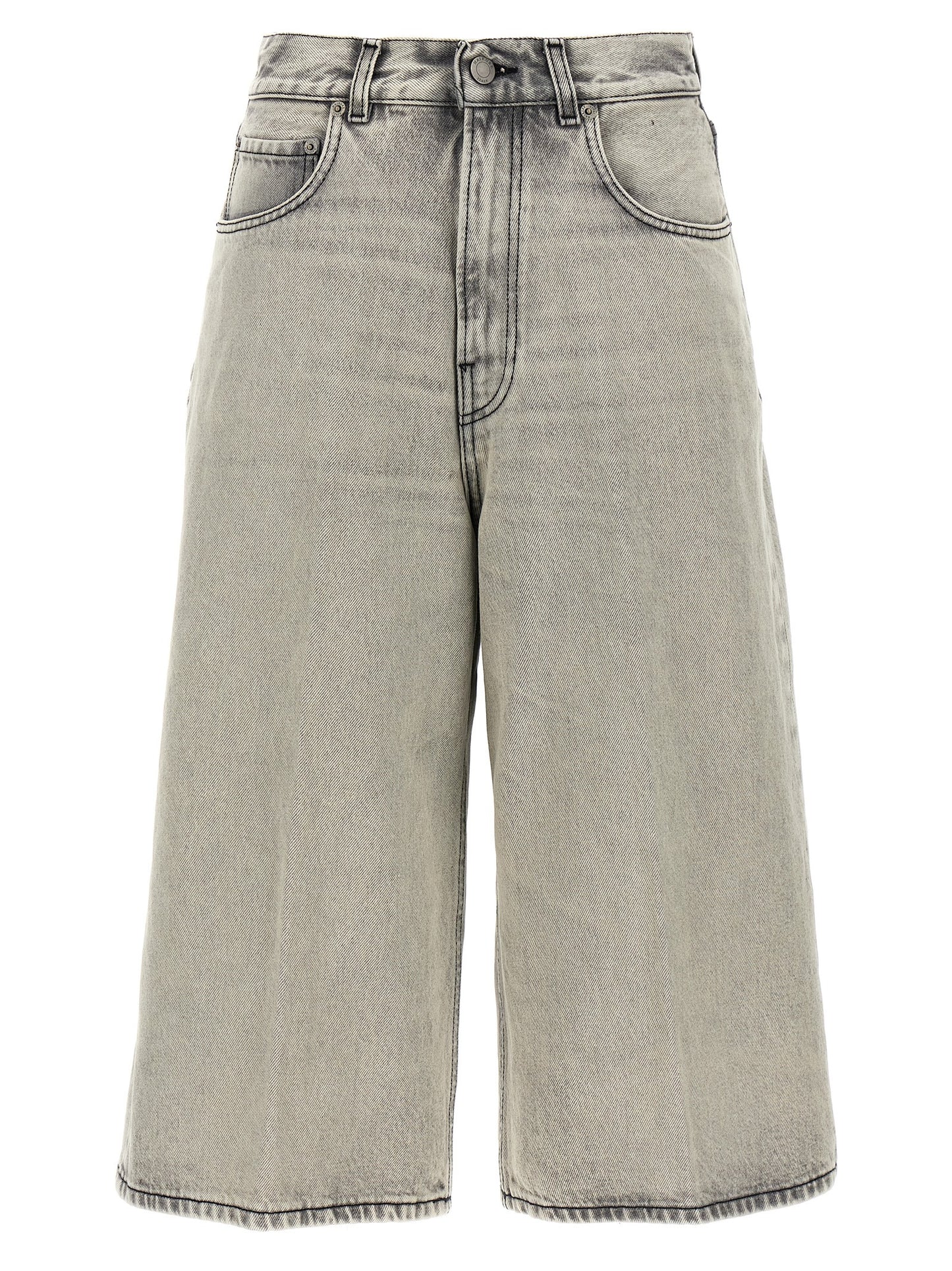 Denim Shorts by Haikure for women in denim cotton gray, pearl & white features an utilitarian chic relaxed-fit & wide with a short and , creating a utilitarian chic silhouette perfect for elevated casual styling.