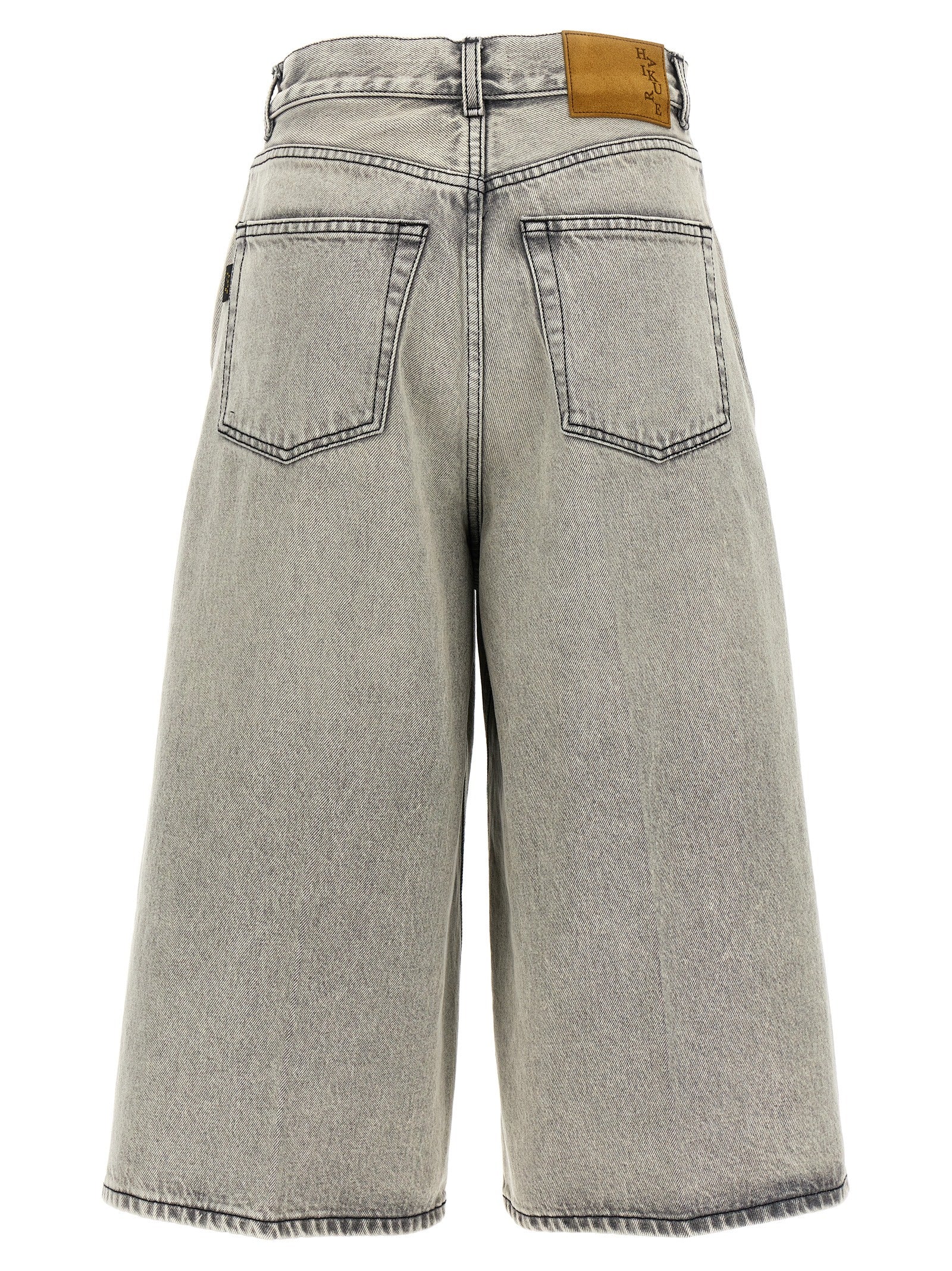 Denim Shorts by Haikure for women in denim cotton gray, pearl & white presents a utilitarian silhouette, showcasing a utilitarian relaxed-fit & wide with a short and .