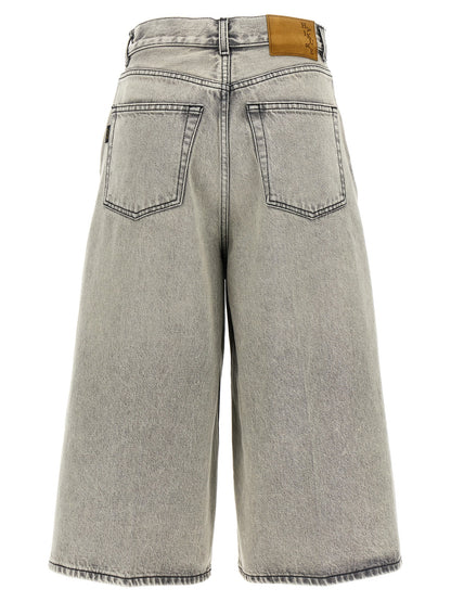 Denim Shorts by Haikure for women in denim cotton gray, pearl & white presents a utilitarian silhouette, showcasing a utilitarian relaxed-fit & wide with a short and .