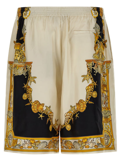 Bermuda Shorts by Versace for men in silk multicolor & print presents a contemporary silhouette, showcasing a contemporary wide with a refined short and elegant .