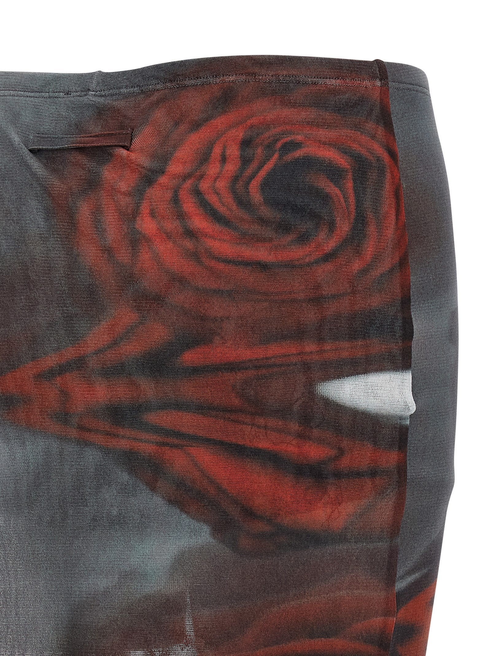 Bermuda Shorts by Jean Paul Gaultier for women in polyamide multicolor, red, transparent & print features a sartorial silhouette, showcasing a sartorial wide and short with a sophisticated for a sartorial look.