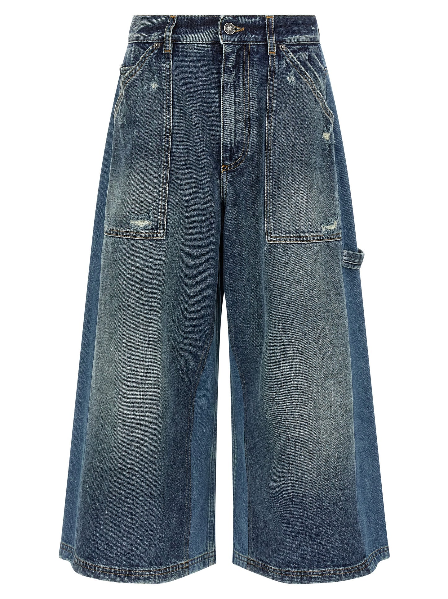 Denim Shorts by Dolce & Gabbana for women in denim cotton blue & patchwork features an unrivaled comfort flared & wide and short with an unrivaled comfort .