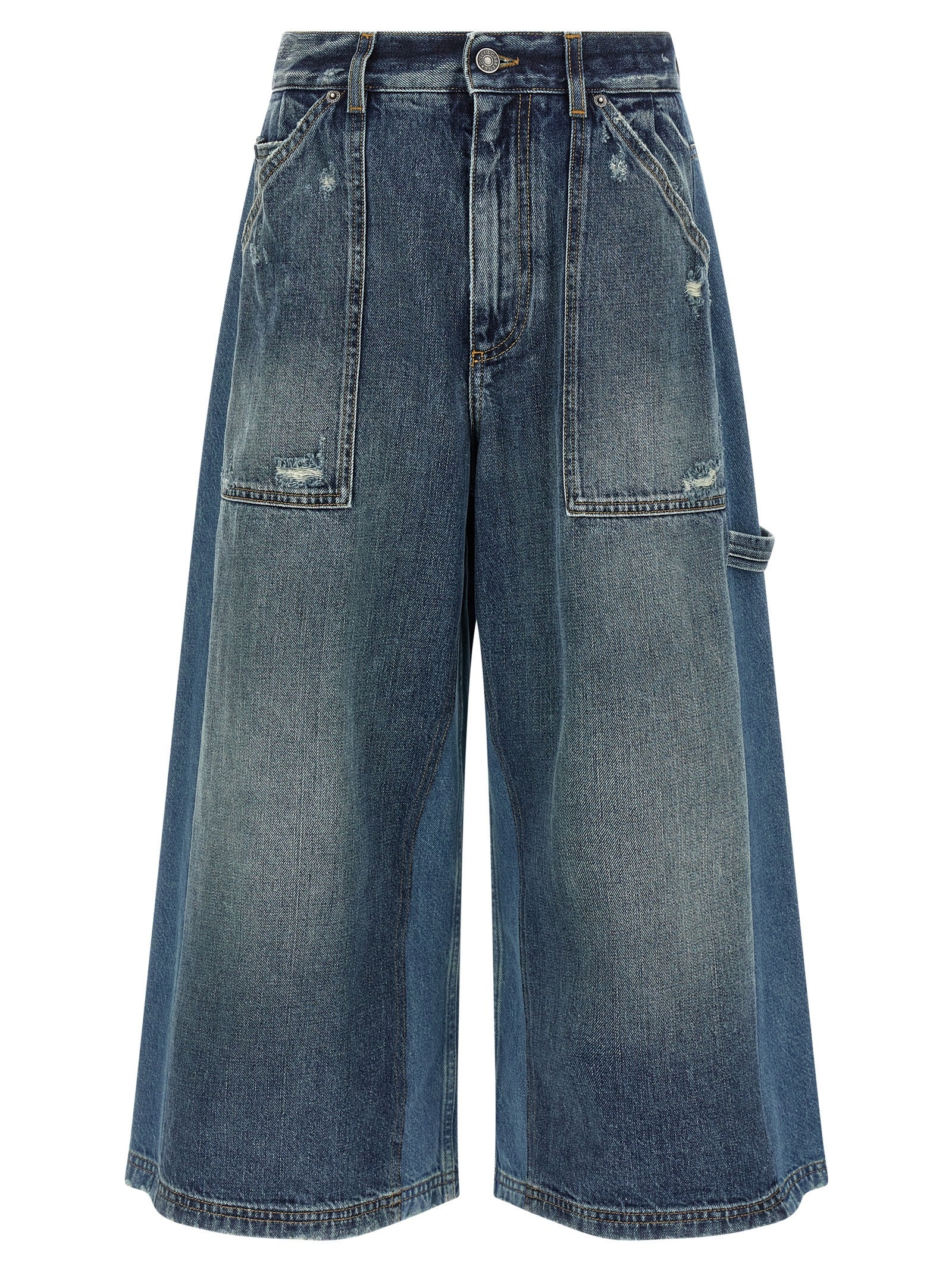 Denim Shorts by Dolce & Gabbana for women in denim cotton blue & patchwork features an unrivaled comfort flared & wide and short with an unrivaled comfort .