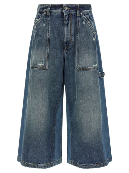 Denim Shorts by Dolce & Gabbana for women in denim cotton blue & patchwork features an unrivaled comfort flared & wide and short with an unrivaled comfort .