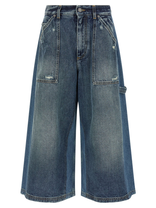 Denim Shorts by Dolce & Gabbana for women in denim cotton blue & patchwork features an unrivaled comfort flared & wide and short with an unrivaled comfort .