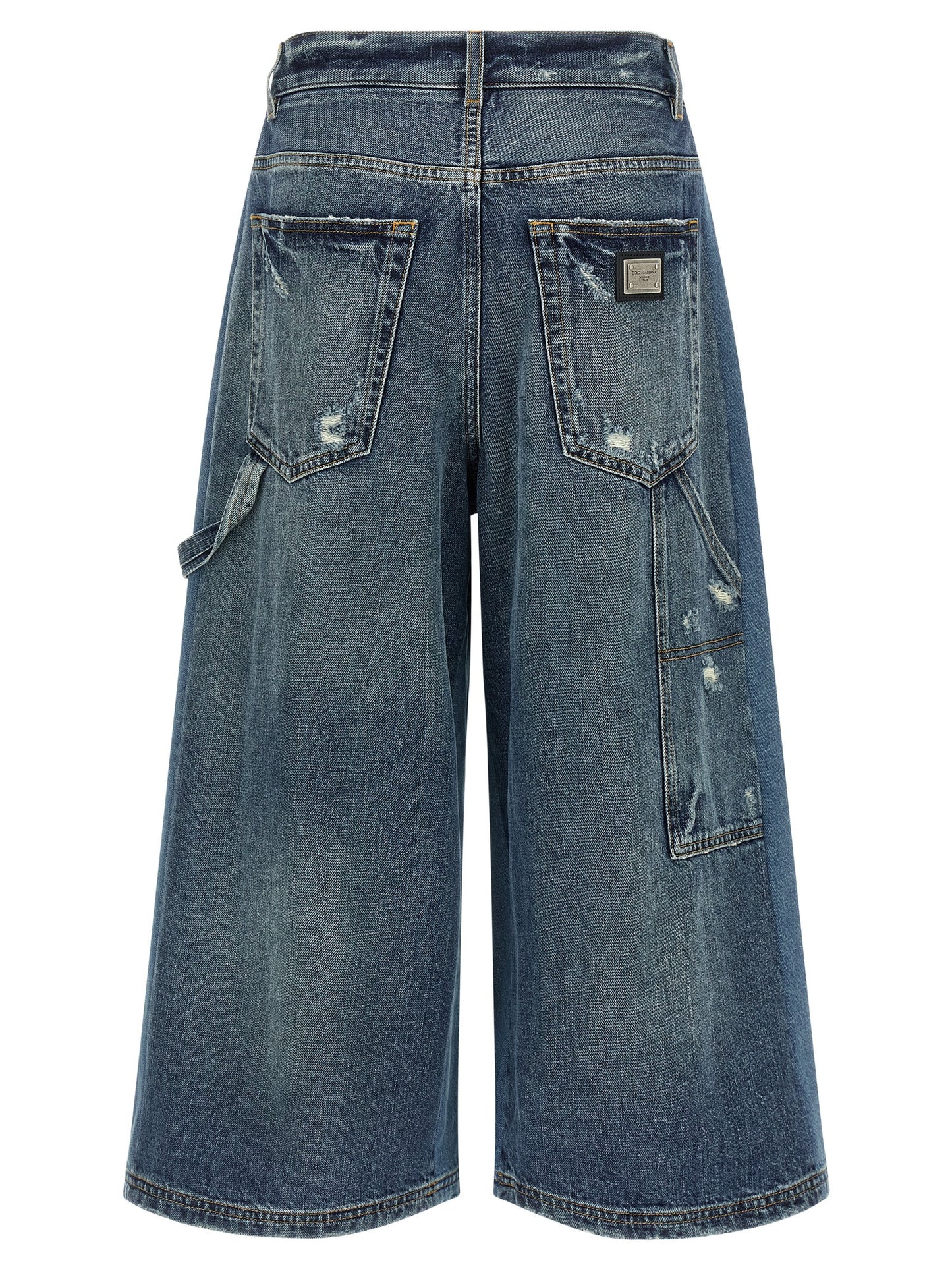 Denim Shorts by Dolce & Gabbana for women in denim cotton blue & patchwork features an stylish flared & wide with a short and , showcasing an stylish silhouette for a premium, high-fashion look.