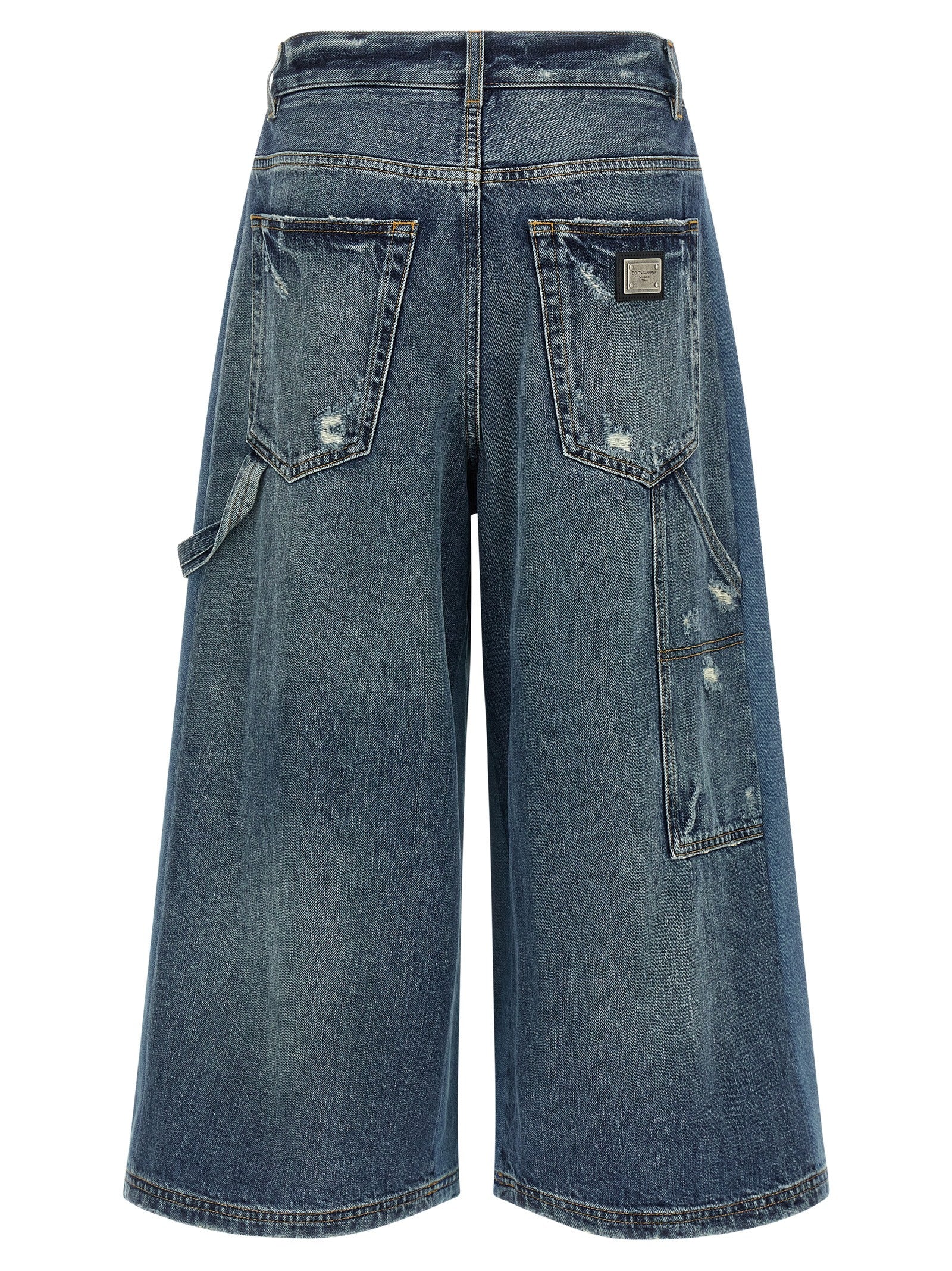 Denim Shorts by Dolce & Gabbana for women in denim cotton blue & patchwork features an stylish flared & wide with a short and , showcasing an stylish silhouette for a premium, high-fashion look.