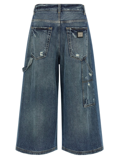 Denim Shorts by Dolce & Gabbana for women in denim cotton blue & patchwork features an stylish flared & wide with a short and , showcasing an stylish silhouette for a premium, high-fashion look.