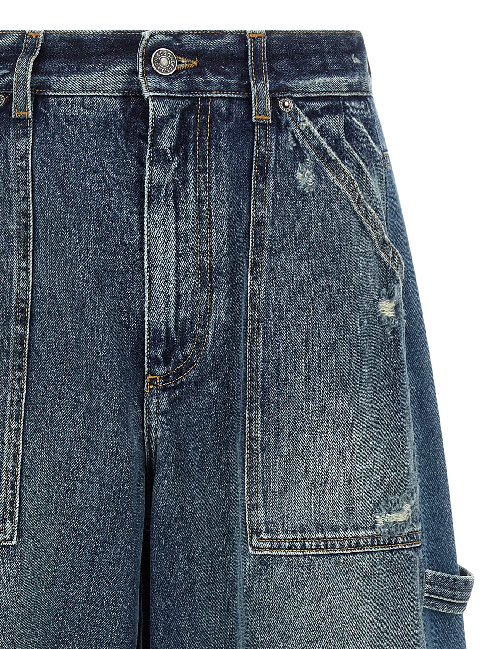 Denim Shorts by Dolce & Gabbana for women in denim cotton blue & patchwork features an unrivaled comfort flared & wide and short with an unrivaled comfort .
