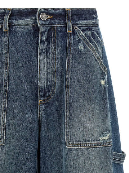 Denim Shorts by Dolce & Gabbana for women in denim cotton blue & patchwork features an unrivaled comfort flared & wide and short with an unrivaled comfort .