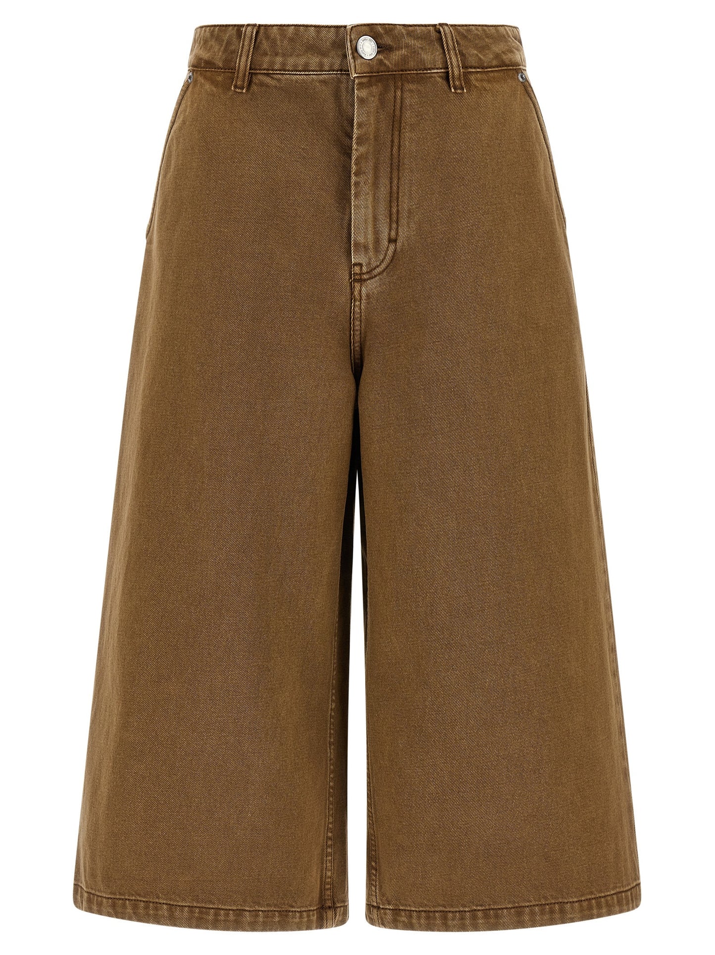 Ami Paris Women's Flared Wide Denim Cotton Shorts - Brown