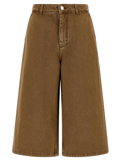 Ami Paris Women's Flared Wide Denim Cotton Shorts - Brown