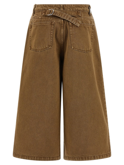 Ami Paris Women's Flared Wide Denim Cotton Shorts - Brown