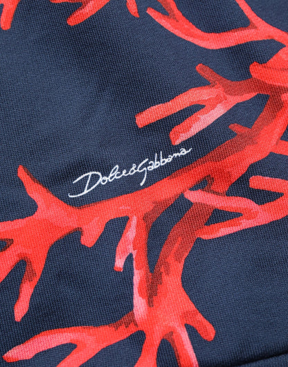 Dolce & Gabbana Men's Regular Fit Cotton Sweatshirt Hoodie - Blue Coral Gold Print