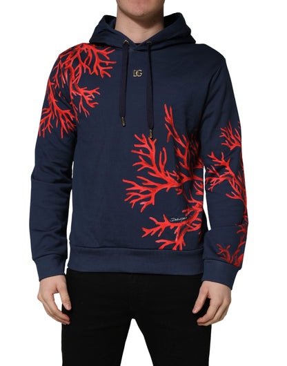 Dolce & Gabbana Men's Regular Fit Cotton Sweatshirt Hoodie - Blue Coral Gold Print