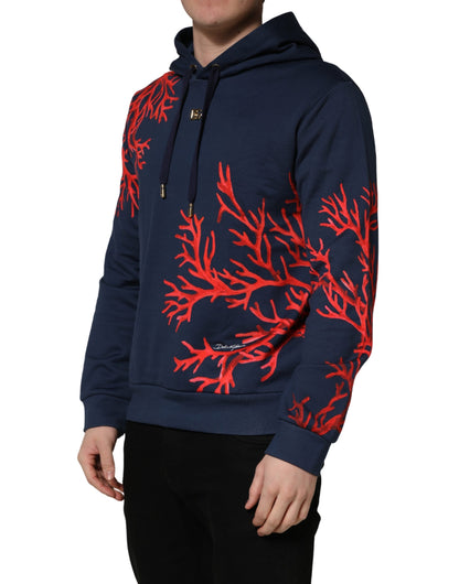 Dolce & Gabbana Men's Regular Fit Cotton Sweatshirt Hoodie - Blue Coral Gold Print