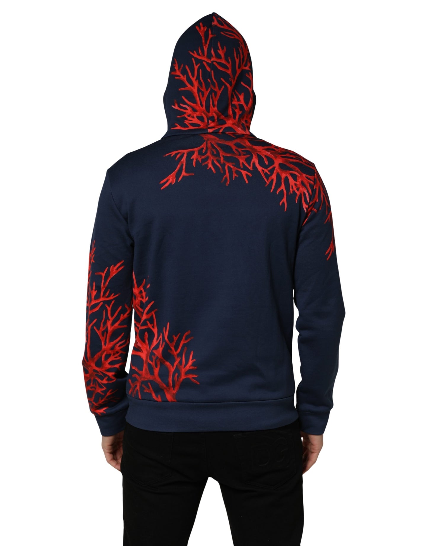 Dolce & Gabbana Blue Cotton Coral Logo Hooded Sweatshirt Sweater