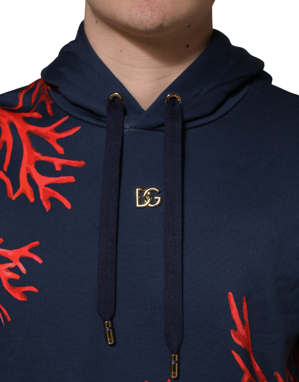 Dolce & Gabbana Men's Regular Fit Cotton Sweatshirt Hoodie - Blue Coral Gold Print