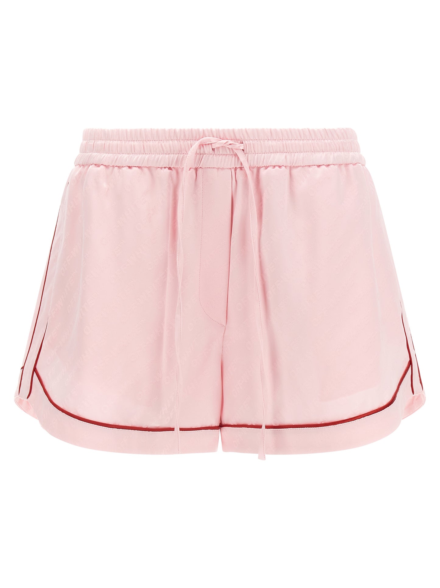 Off-White Women's Wide Satin Polyester & Viscose Bermuda Shorts - Multicolor Pink White Jacquard