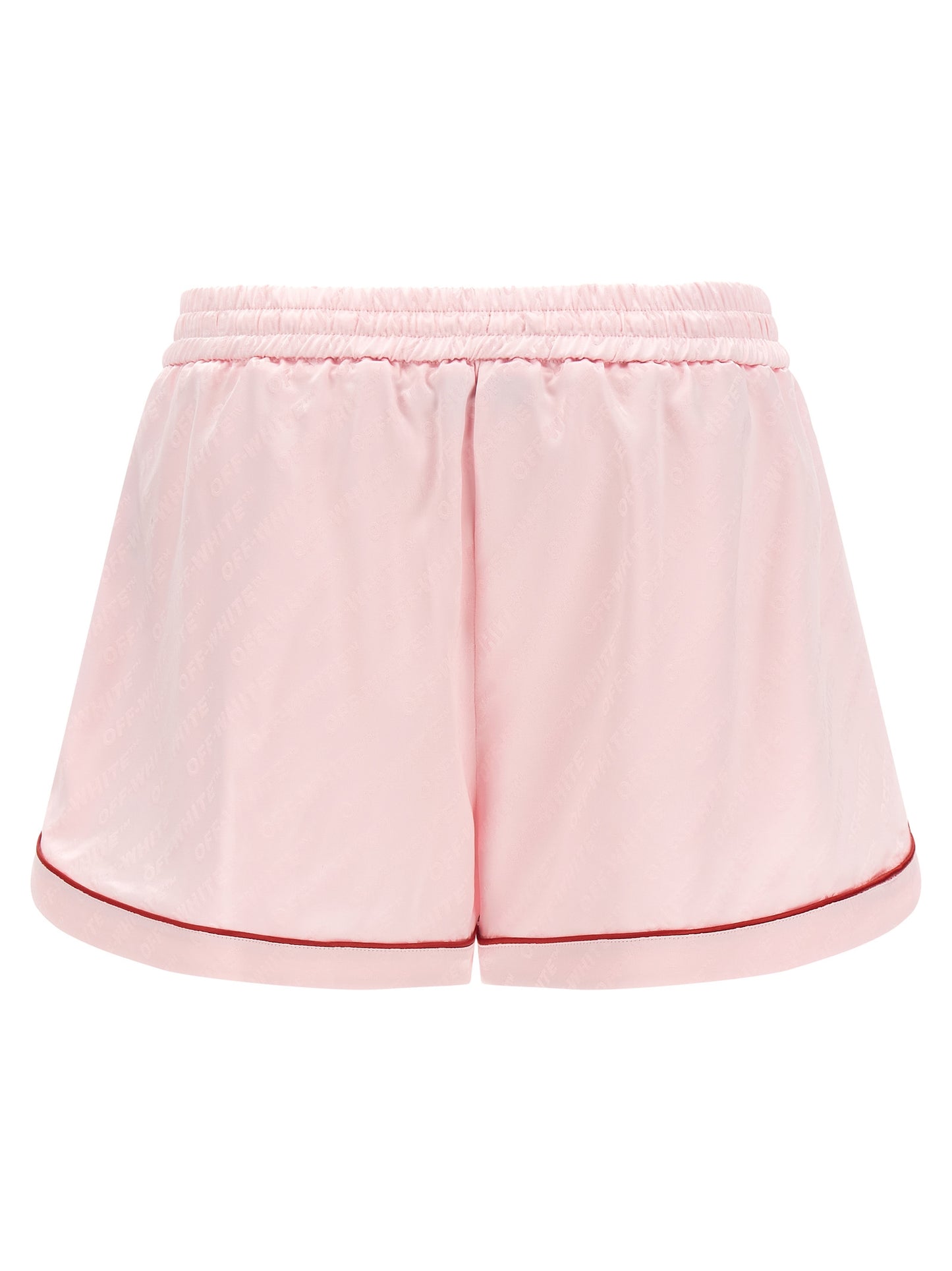 Off-White Women's Wide Satin Polyester & Viscose Bermuda Shorts - Multicolor Pink White Jacquard