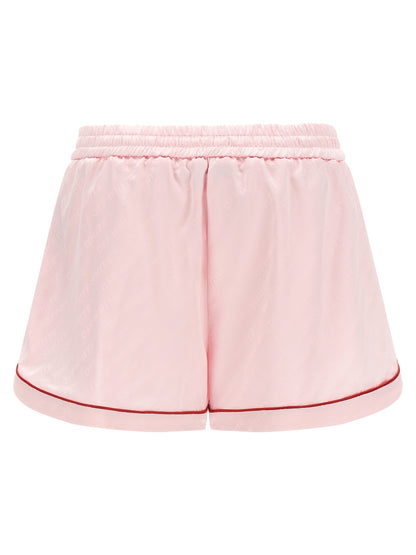 Off-White Women's Wide Satin Polyester & Viscose Bermuda Shorts - Multicolor Pink White Jacquard