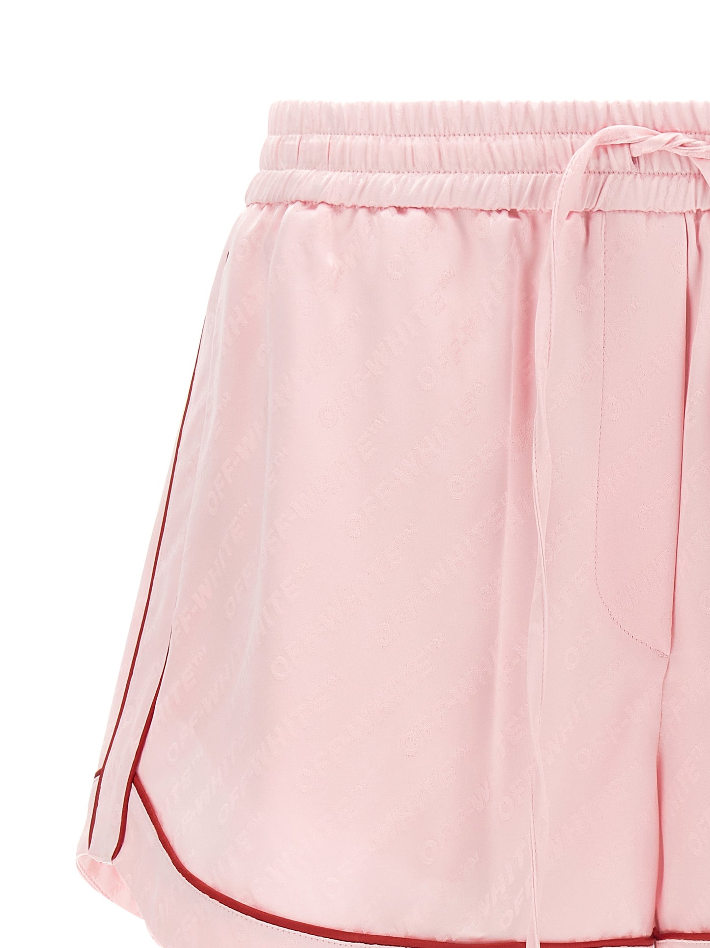 Off-White Women's Wide Satin Polyester & Viscose Bermuda Shorts - Multicolor Pink White Jacquard