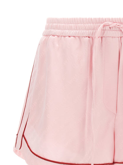 Off-White Women's Wide Satin Polyester & Viscose Bermuda Shorts - Multicolor Pink White Jacquard