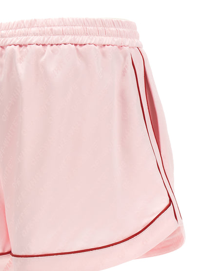 Off-White Women's Wide Satin Polyester & Viscose Bermuda Shorts - Multicolor Pink White Jacquard