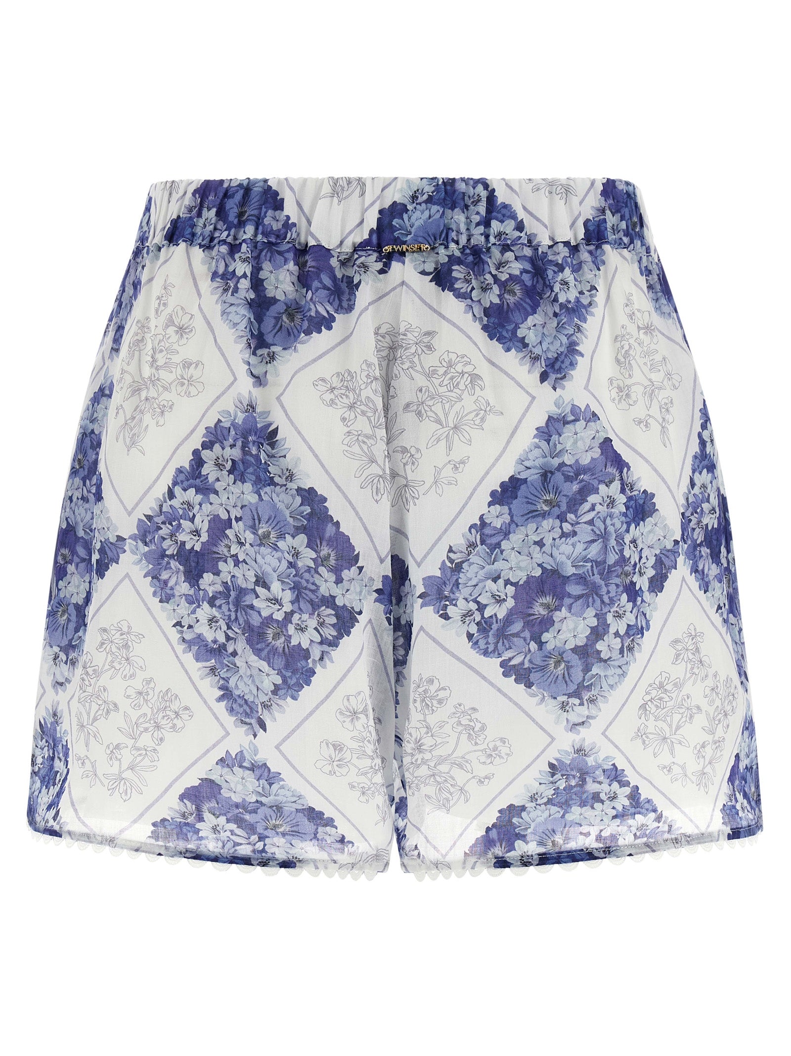 Bermuda Shorts by Twinset for women in ramie rayon & leather blue, patterned, floral & print features an tailored silhouette, showcasing a tailored with a short and for a sophisticated look.